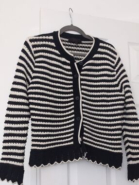 Zara Black and White Striped Button-Front Cardigan